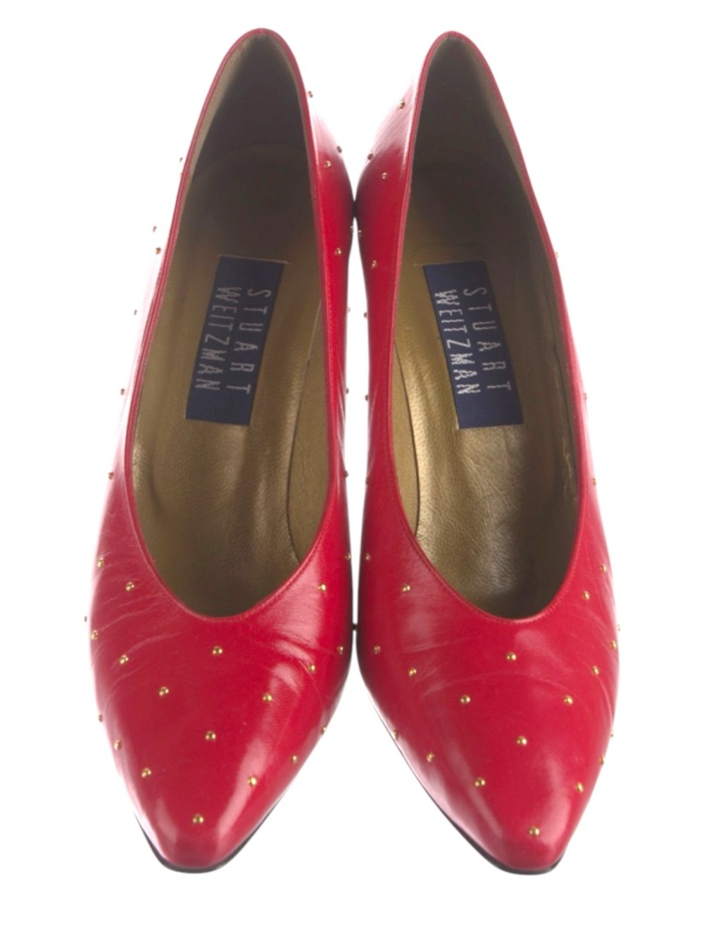Stuart Weitzman Red Patent Leather Pumps Size 9 Pointed Toe Heels Studded
